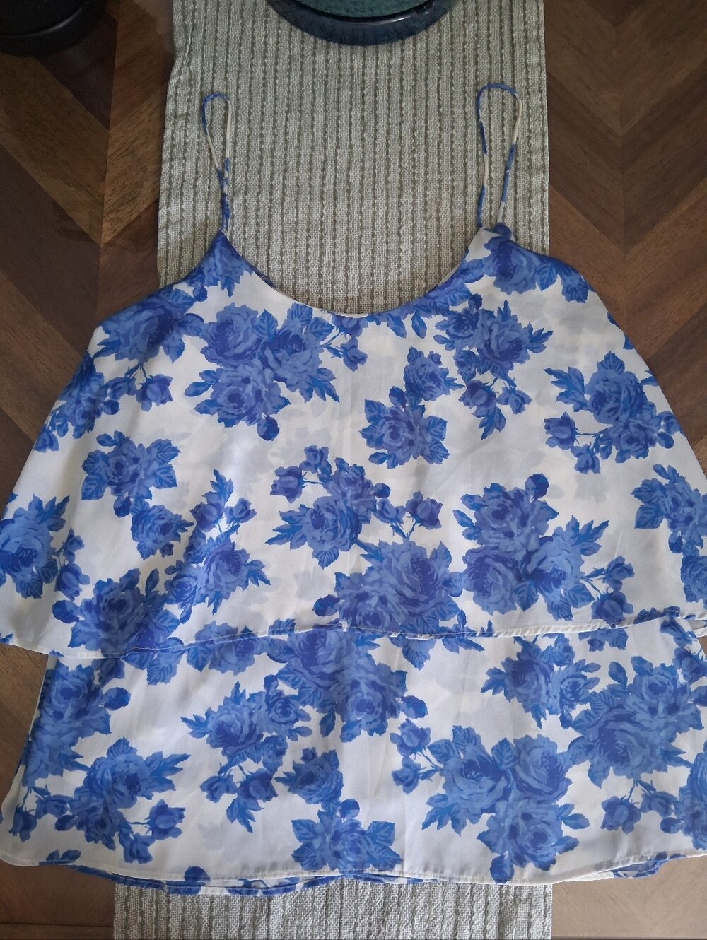 Paper Crane White Camisole with Blue Floral Print